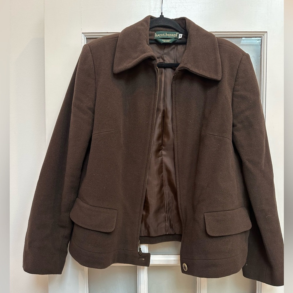 Vintage Harve Benard Women’s Dark Brown Wool Cashmere Zip Jacket Size 14 - Picture 3 of 9